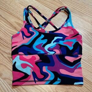 POP Fit Women Small Pink Blue Abstract Swirl Longline Colby Sports Bra small